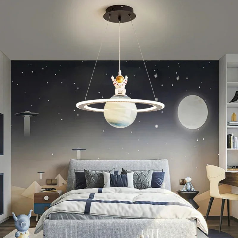 Imagem -03 - Astronauta Nórdico e Planeta Luzes Pingente Bola de Vidro Quarto das Crianças Berçário Decoração de Casa Lustre de Teto Luminária Interior