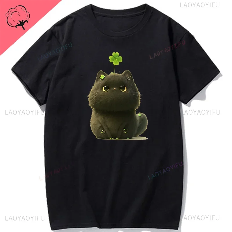 Cartoon Cute Smiling Dog Cat Graphic T Shirt Homme Women and Mens Clothing New in Tops & Tees Adorable Cotton Printed T-shirt