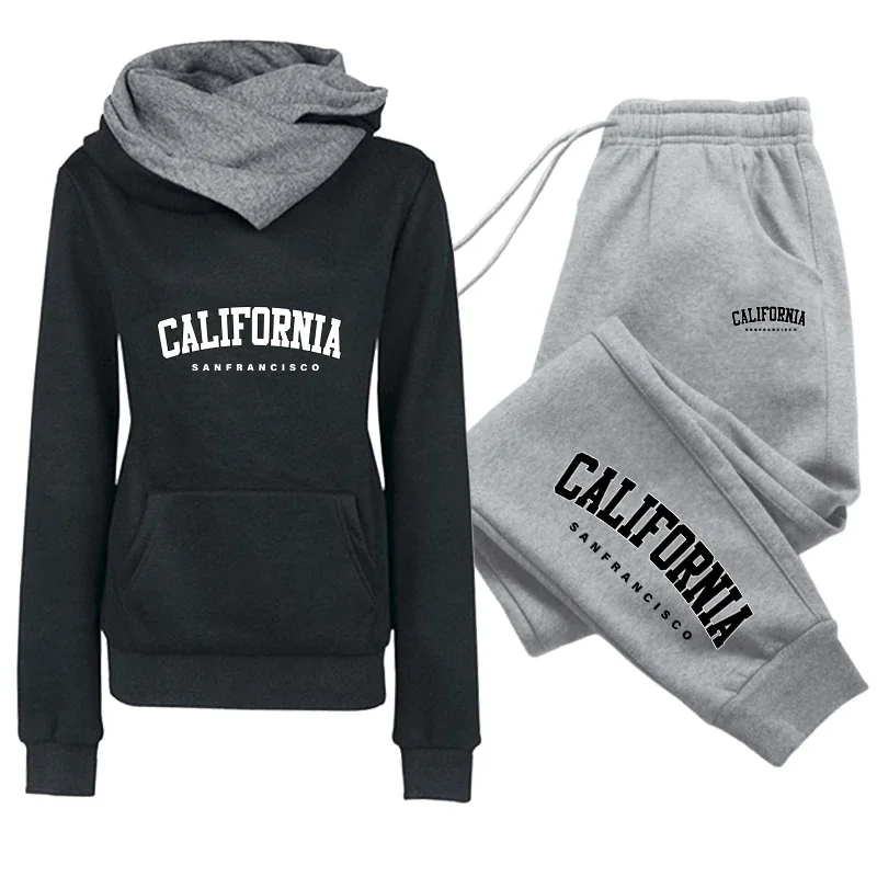 Women's Set/Hoodie/Pants California Print Tracksuit Hooded Sweatshirt Sweatpants Autumn Winter Female Daily Casual Sports Outfit