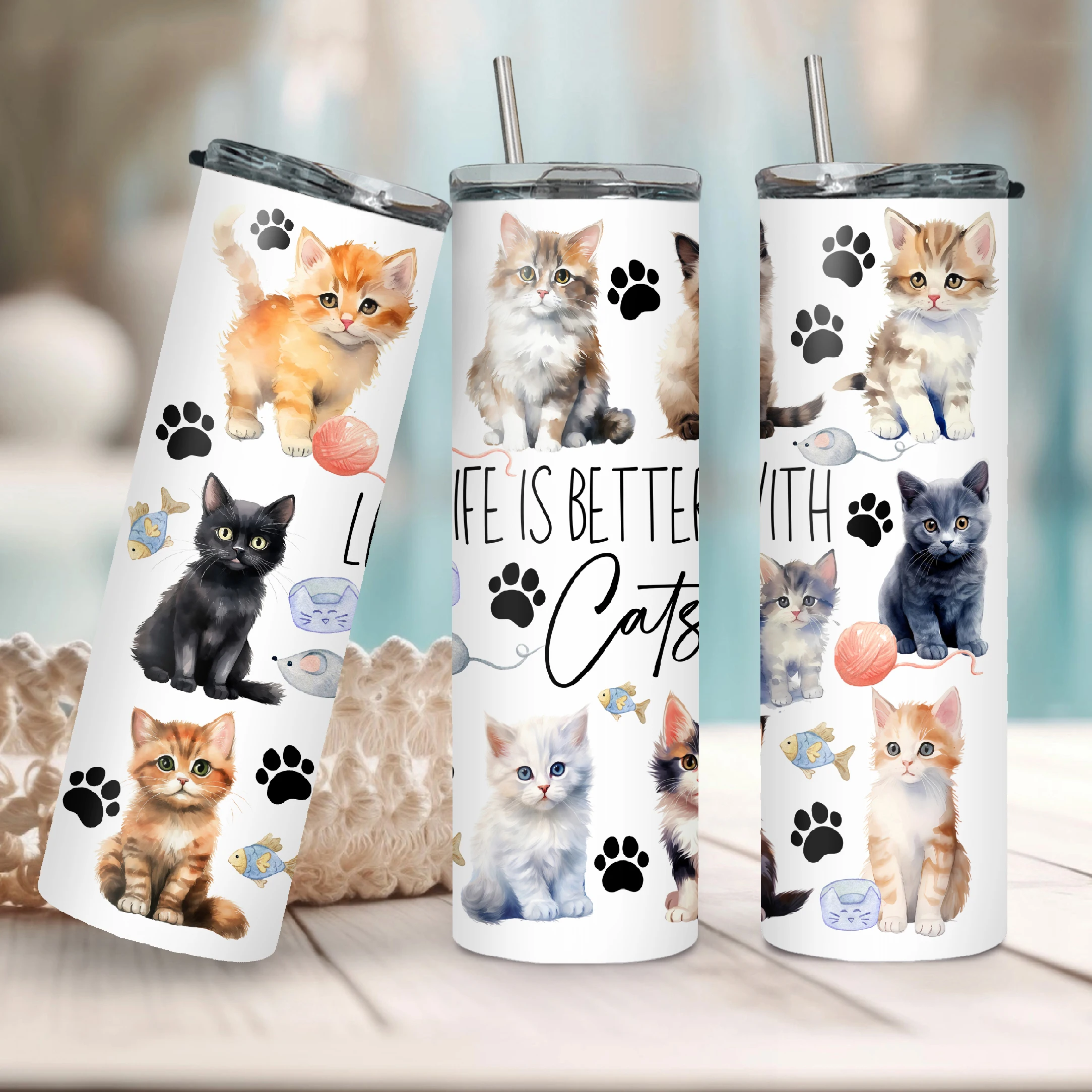 20oz Cute Cats Tumbler stainless steel Coffee Cup With Lid and Straw for keep Hot or Cold Drinks Vacuum insulated Water Bottle