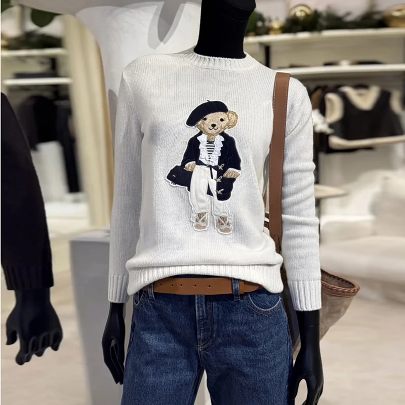 

Ретро-модный женский свитер с забавной вышивкой, базовый слой одежды во французском стиле, стандартный крой, эксклюзивно онлайн