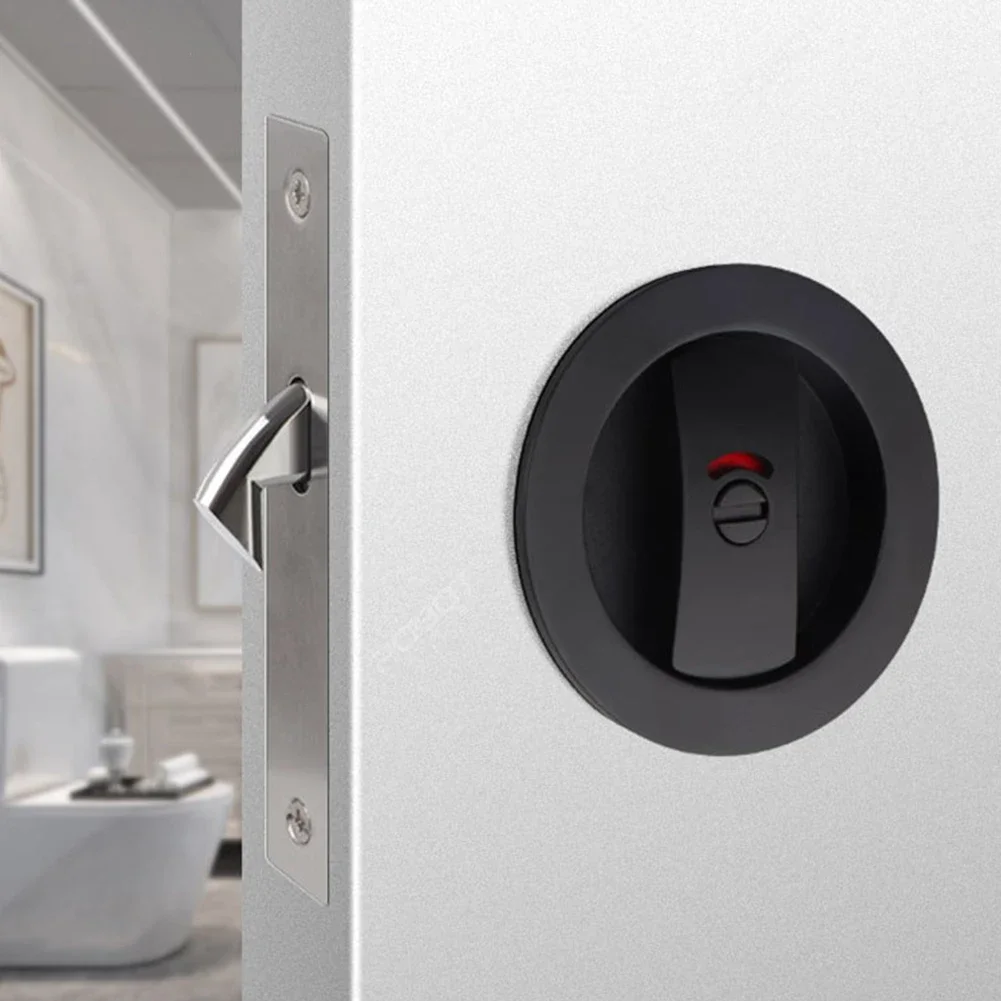 Recessed Door Lock Bathroom Sliding Door Single Hook With Red And Green Indicator Round Invisible Door Hardware