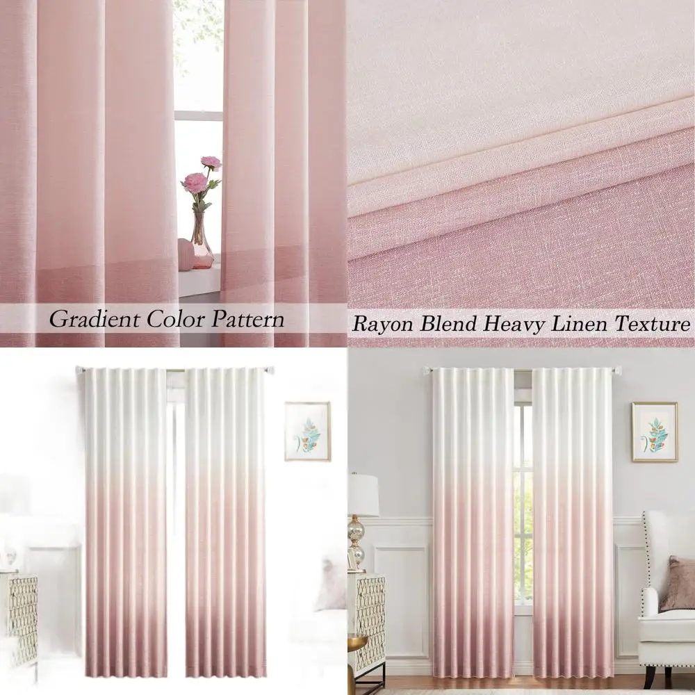 

Градиентные льняные шторы с креплением на петлях, от кремового до розового, 50 x 108, комплект из 2 штук для гостиной/спальни