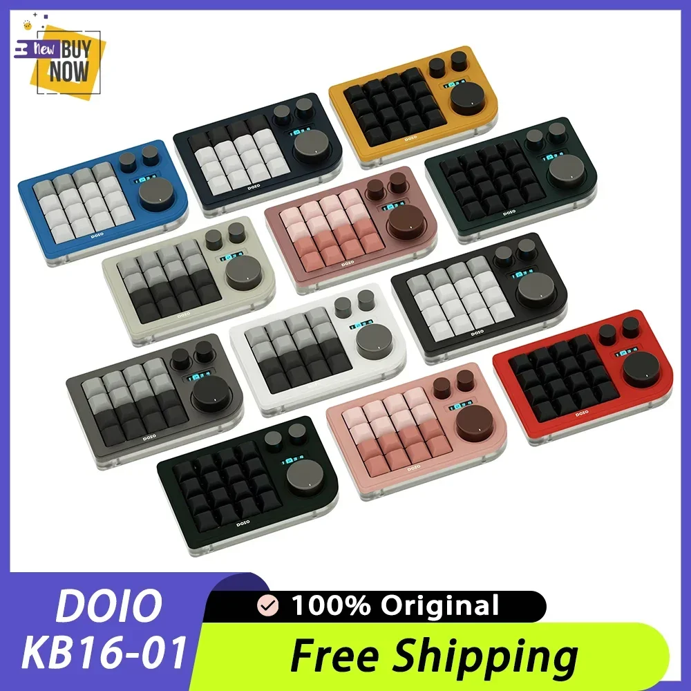 DOIO KB16-01 16Keys Mini Mechanical Keypad RGB Light Hot Swap Keyboard OLED Screen Ergonomics 3 Knob Aluminium Alloy Customize