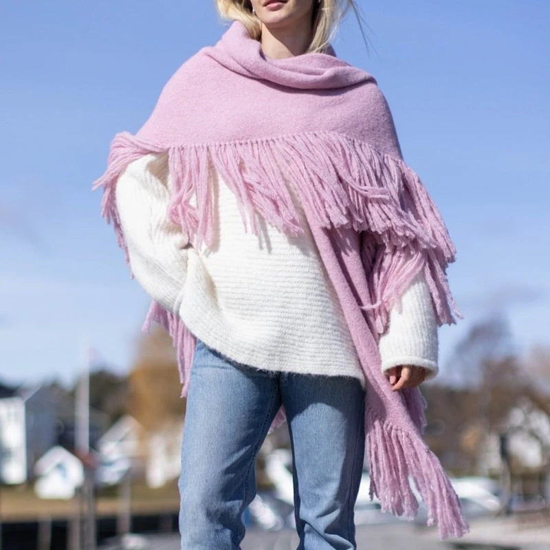 Combhasaki Damesponcho Wollen Sjaal Verpakt Cape Pashmina met Kwastjes Y2k Poncho Trui Gebreid Vest voor Herfst en Winter
