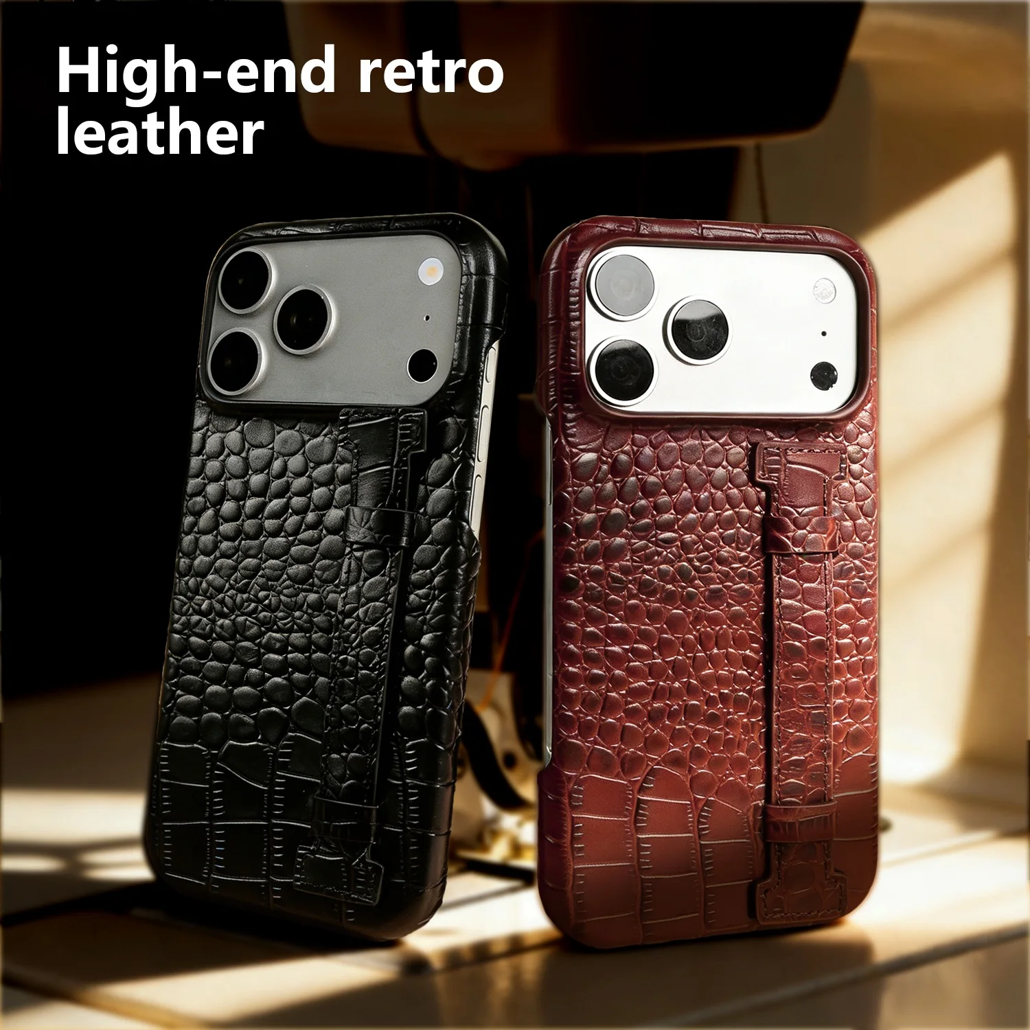 Luxury Genuine Leather Case With Wrist Strap Kickstand For i