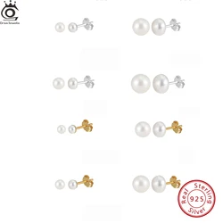 ORSA JEWELS 925 Sterling Silver Cultured Freshwater Pearl Stud Earrings Simple Pearl Ear Stud for Women Girls Party Gift GPE104