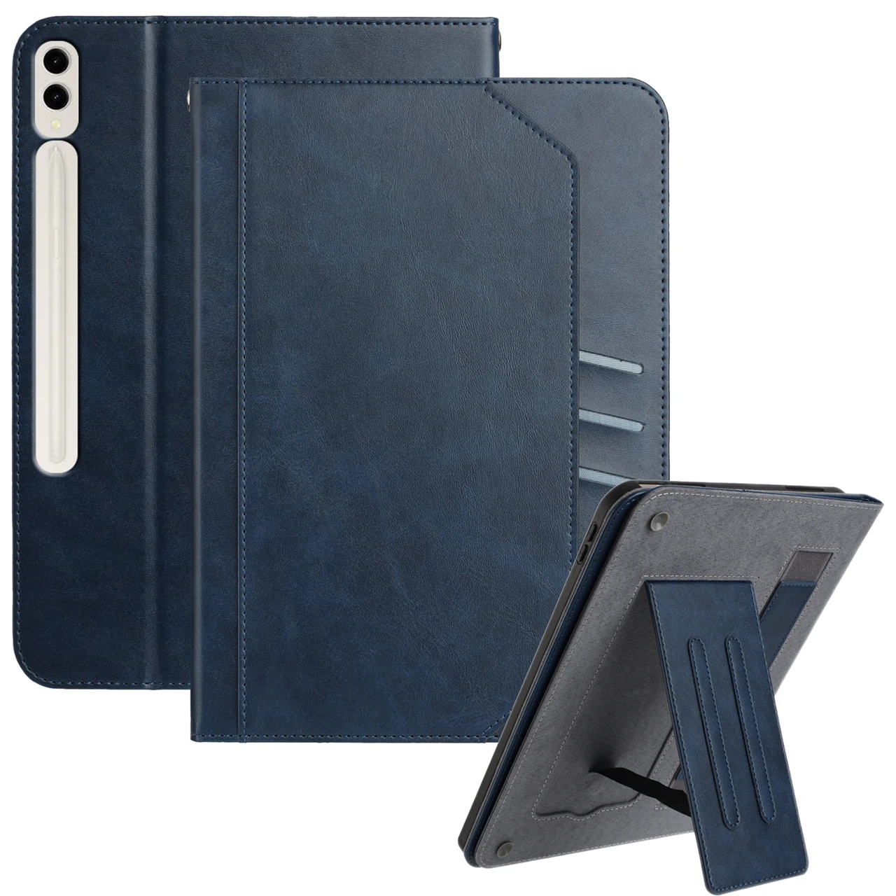 Stand Case for Samsung Galaxy Tab S10+ / S9+ / S9 FE+ Auto Wake / Sleep PU Leather Tablet Cover with Wallet / Hand Strap - Blue