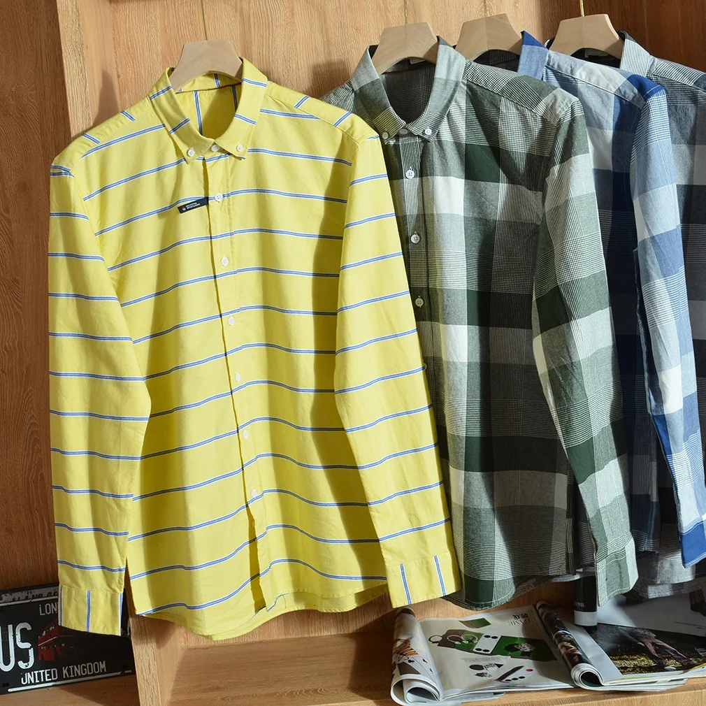 

Men's Waed Cotton Plaid Long Sve Casual irt Faion Busin Versatile Base Layer irt Autumn Season Loose Fit Regula...