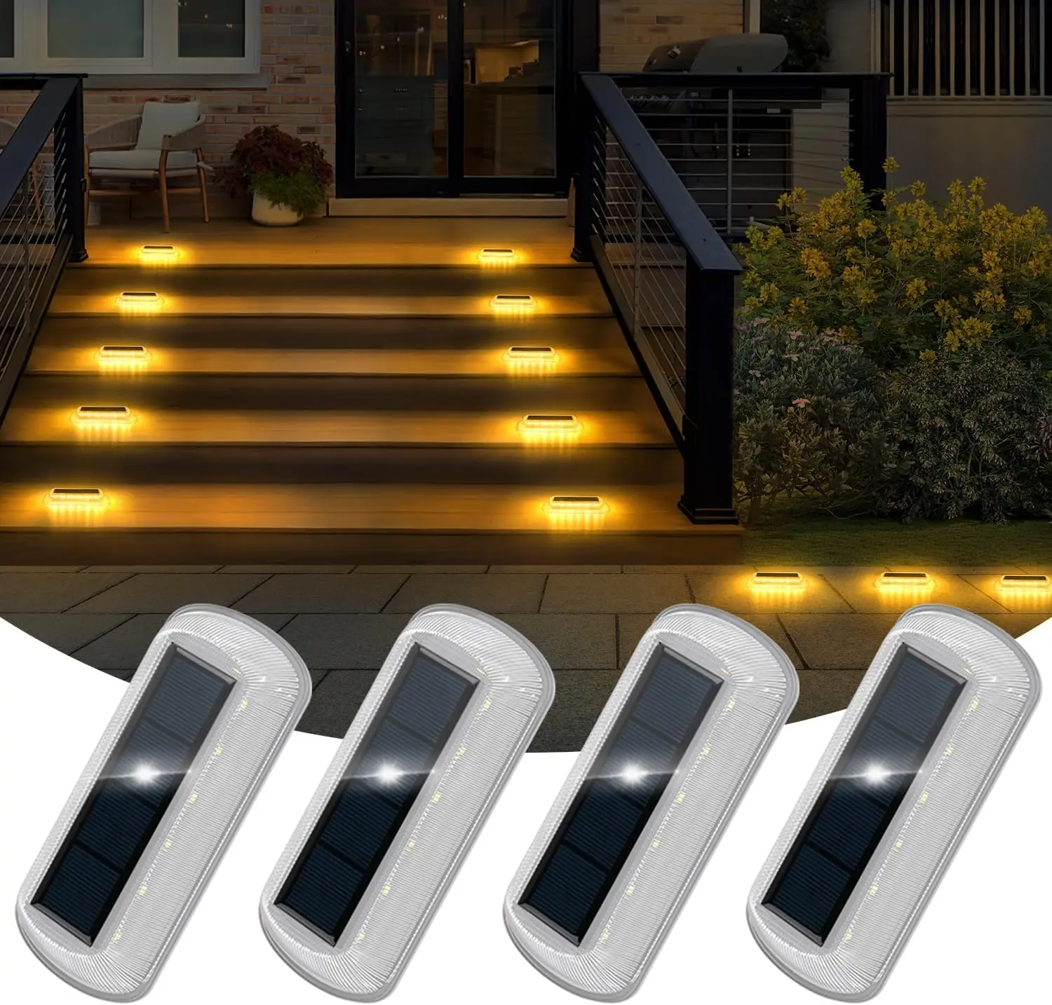 

4PCS Solar Step Lights 3000K Garden Proch IP65 Waterproof Outdoor Underground Solar Deck Light Stair Driveway Path Decking Light