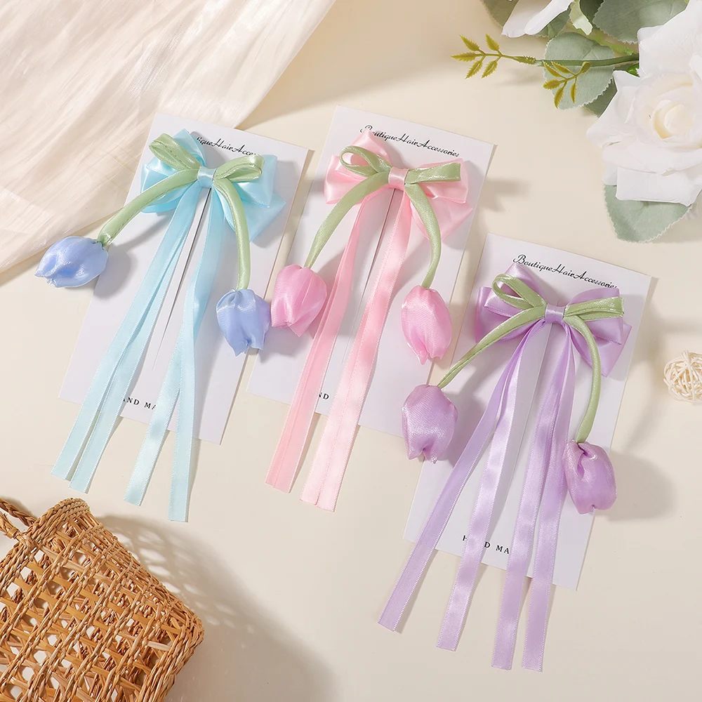 Hurtownia 1Pcs/lot Ballet Style Girl Bow Long Ribbon Hair Clip Sweet Girl Half Tied Hair Headwear Style Fashion Hair Accessories — zdjęcie 6