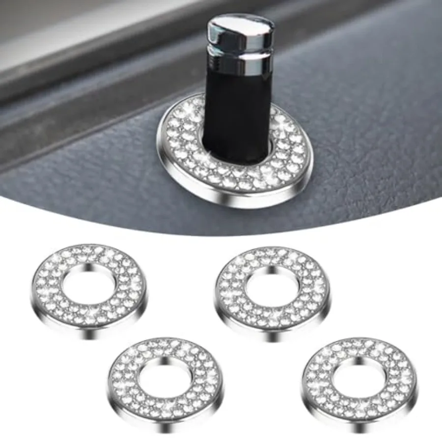 

4PCS Bling Car Inner Door Lock Covers Auto Pull Rod Bolt Decoration Stickers Rhinestones Door Lock Pull Covers for Mercedes-Ben