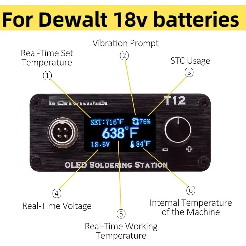 T12 Cordless Soldering Iron Atation for Dewalt 20V 60V max Battery OLED Digital Display Screen (Tool Only)