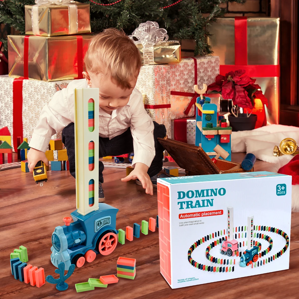 60PCS Kids Domino Train Car Set Sound Light Automatic Laying Domino Brick Colorful Dominoes Blocks Game Educational DIY Toy Gift