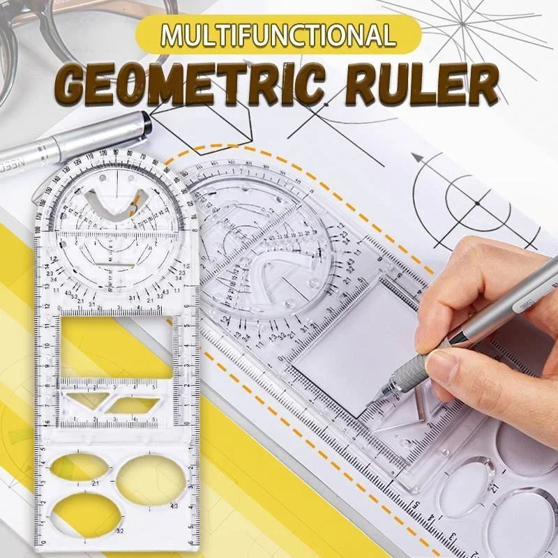 1Pc Multifunctional Geometric Ruler Drawing Template Measuring Tool for School Office Architecture Supply