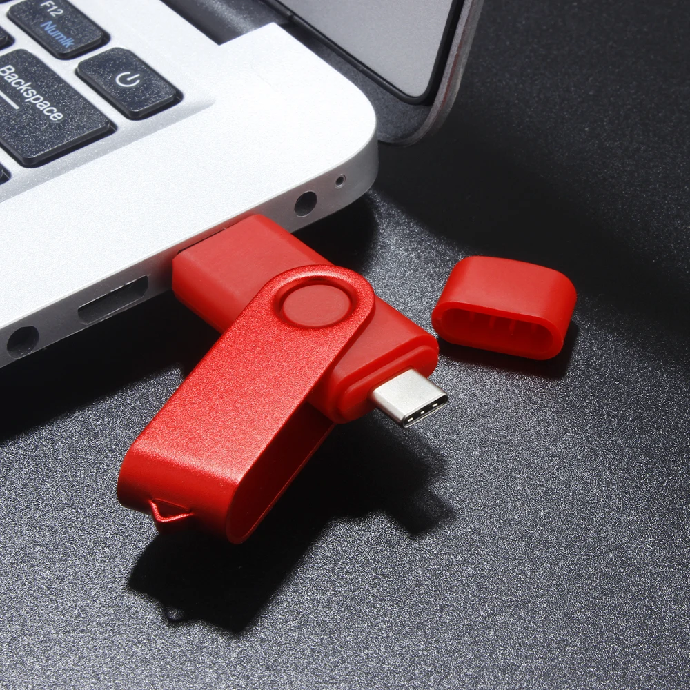 128GB TYPE-C 2-in-1 2.0 USB-Stick Drehbarer Pen Drive Schwarz Speicherstick 64GB 32GB Rot Metall U-Disk Geschäftsgeschenk – Detail 4