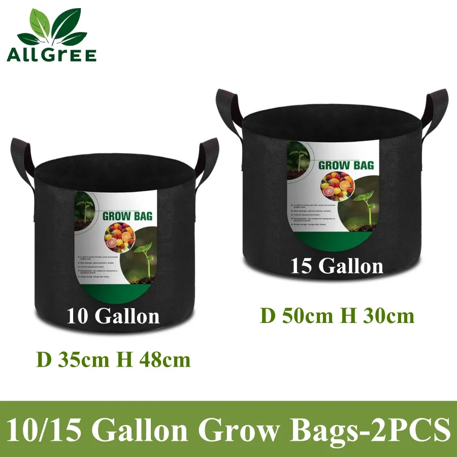 2PCS Set 10/15 Gallon Plant Grow Bags Heavy Duty Thickened Nonwoven Aeration Fabric Pots with Durable Handles For Home Garden