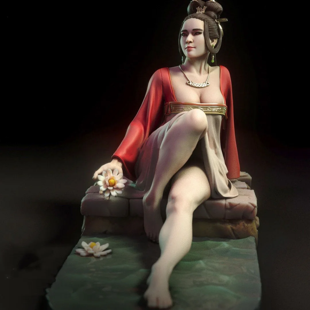 Figurka żywiczna w skali 1/24, siedząca orientalna piękność Xi Shi, NSFW, dwa wersje, zestaw do samodzielnego montażu, niezmontowany, niepomalowany, 1281