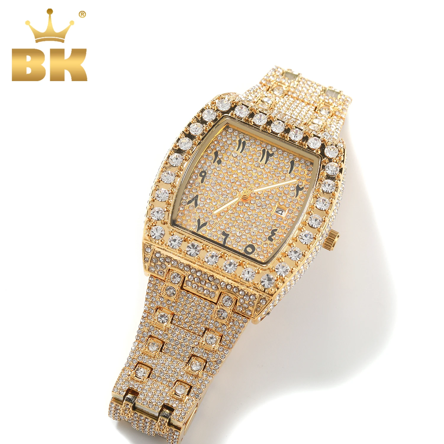 TBTK Luxury Hip Hop Bling Watch with Arabic Numerals Dial Full Paved Rhinestone Square Quartz Watch Streetwear Gift for Men