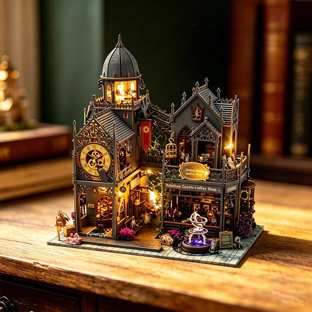 1052 Parça Oyuk Kale Sahne 3D Kitap Ayracı Yapı Taşı Model Seti, Kendin Yap Mini Kale Kitap Köşesi Rafı Dekorasyonu, Karmaşık Koleksiyonluk Tuğla Seti Hobi El İşi Hediyesi Yetişkin Yapıcılar Kitap Severler İçin
