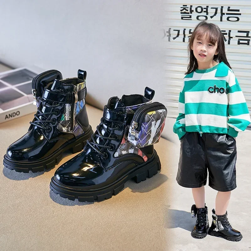 Colorful Letter Children's Short Boots Zipper Small Bag Sewing Thread Kids Fashion Color Block Side Design Thick Bottom Non Slip