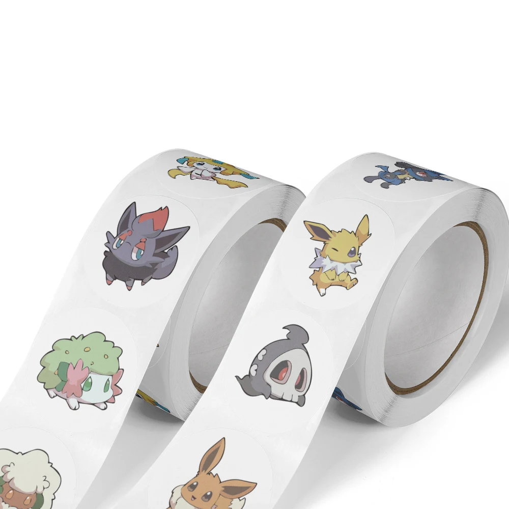 

500PCS Cute Pokemon Eevee Cartoon Sticker Roll Kawaii Kids Reward Stickers Student Handbooks Gift Decorative Sticker Wholesale