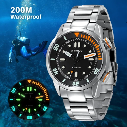 Imagen 1 del producto Reloj de buceo automático BERNY para hombre, diseño Original superluminoso, reloj de pulsera para hombre de 20ATM, reloj mecánico deportivo de zafiro para nadar para hombre