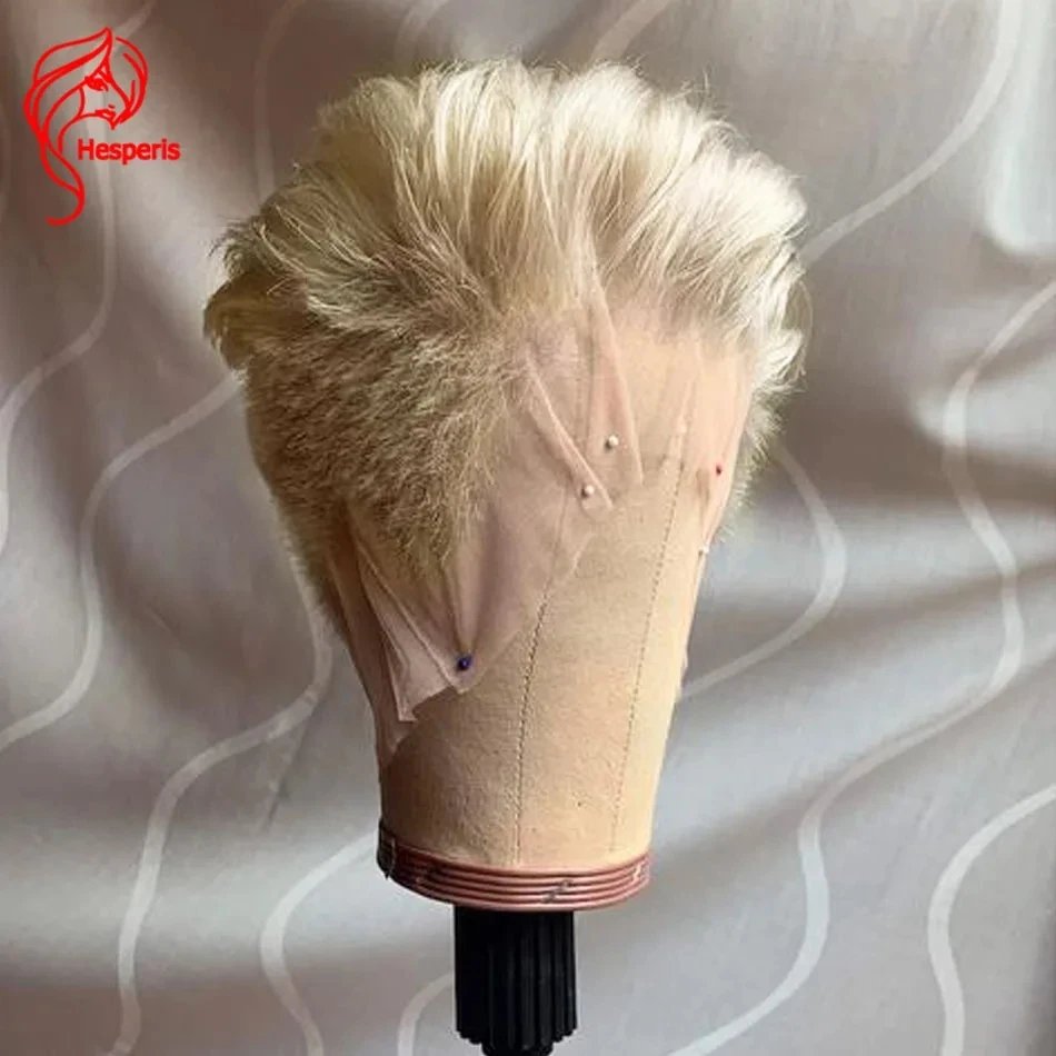 

Мужские парики Hesperis Shaved Cut Short 613 Цвет Полный кружевной парик из человеческих волос для мужчин Предварительно вырезанные волосы Remy Короткие парики 613 Блондинка Полный кружево