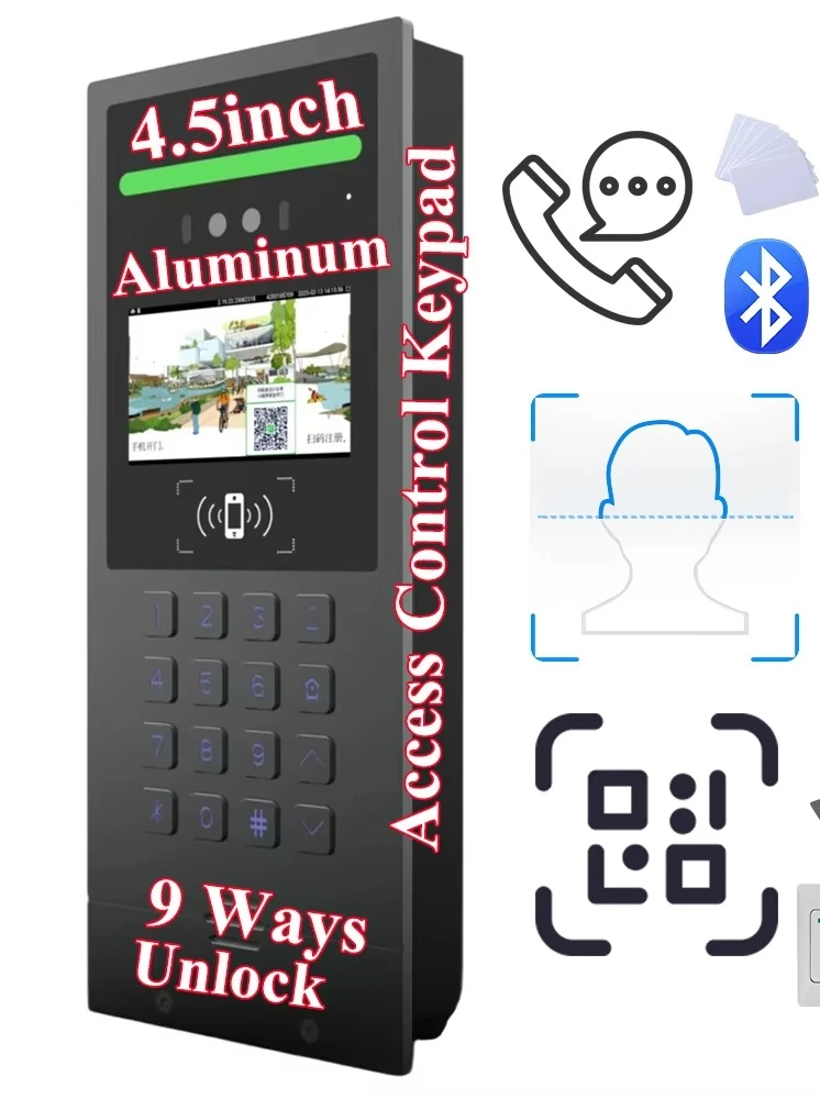 4.5 Inch Touch Screen Metal Keypad Face Recognition Night Vision Motion Detection Cloud Video Embedded Installation SIP