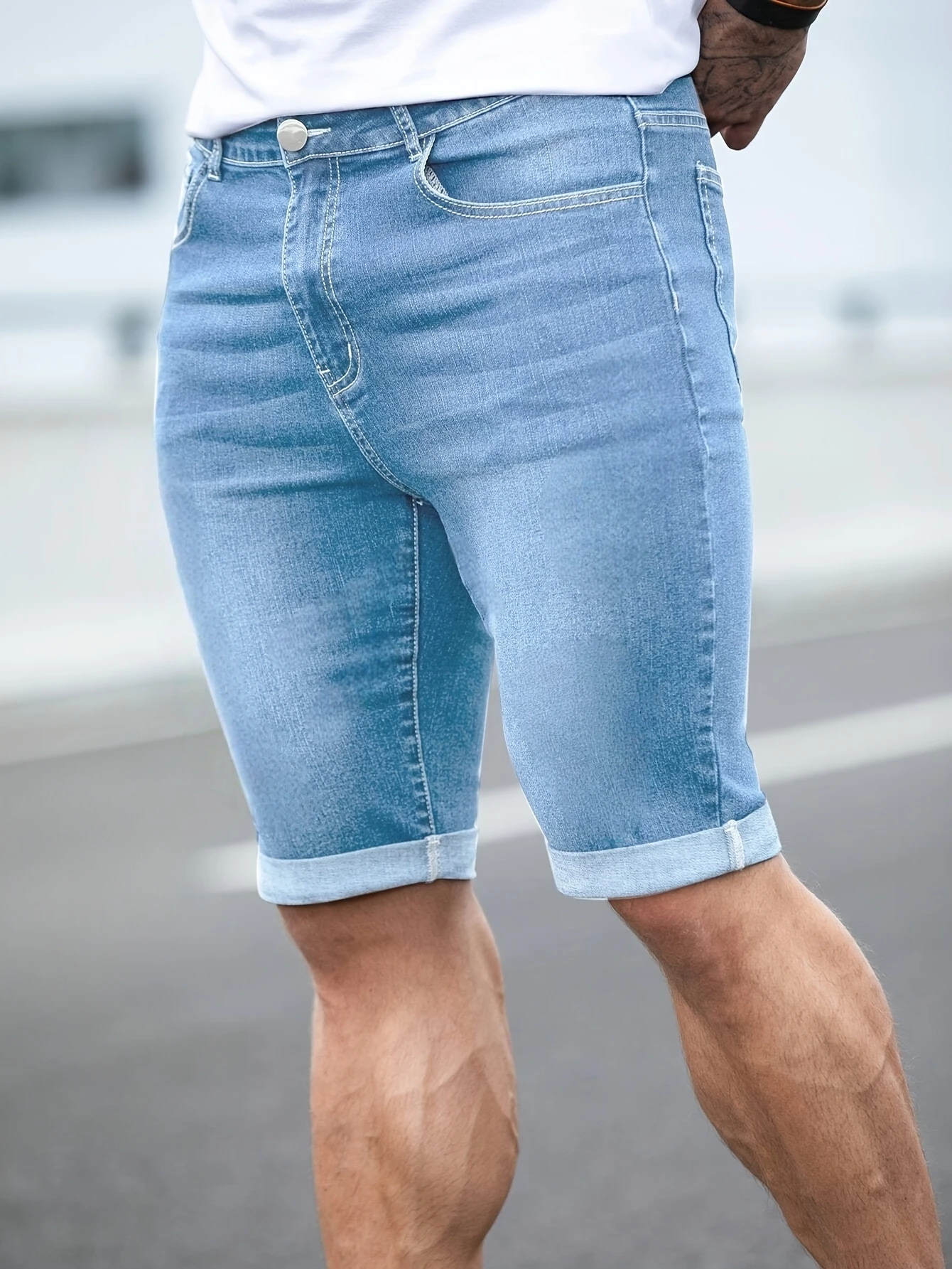 1PC men's popular American street denim pants, simple denim casual, suitable for daily wear denim shorts