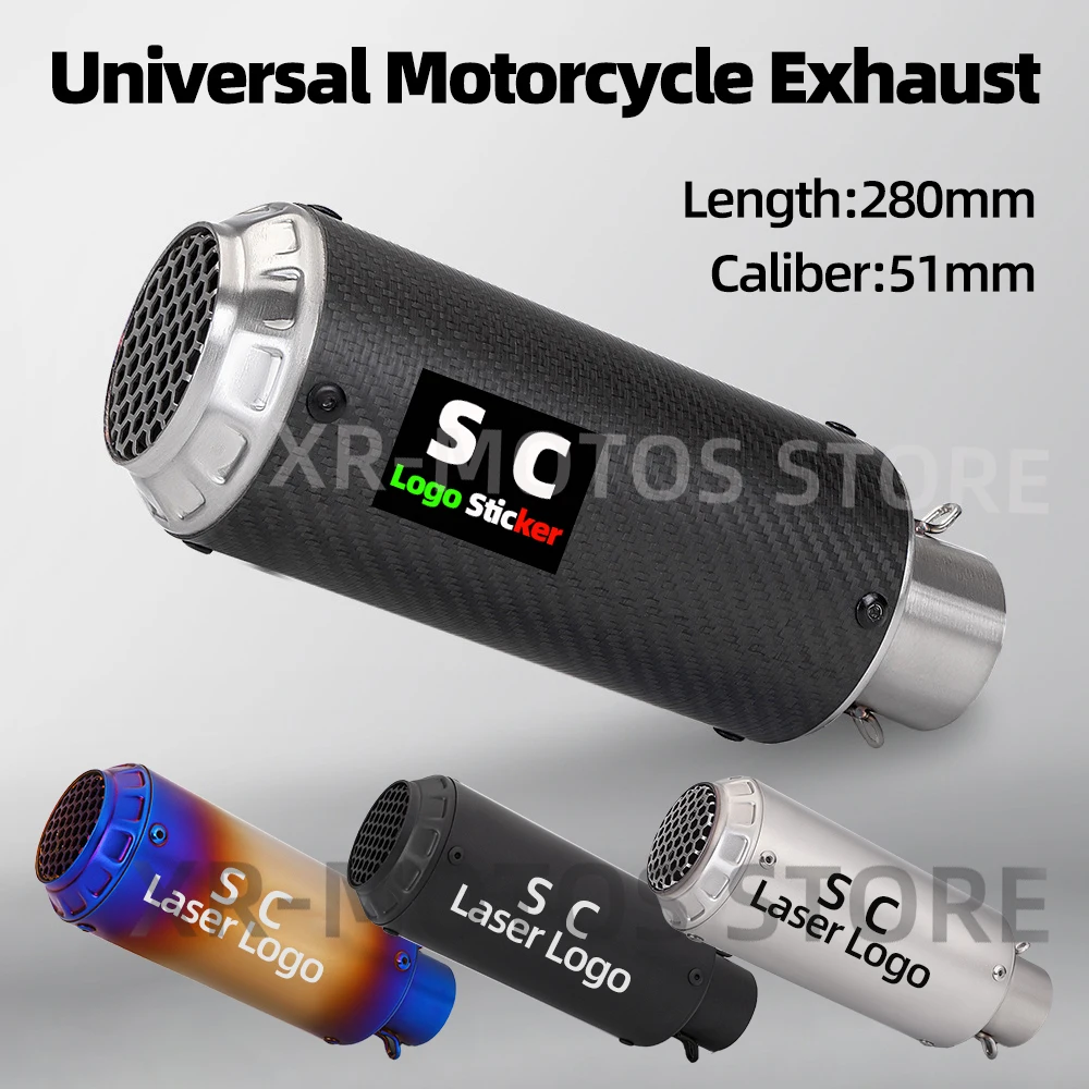 51MM Universal Straight-through sc Motorcycle c28 Exhaust Muffler Pipe Escape for Racing Motor GP-project Modified Accessories