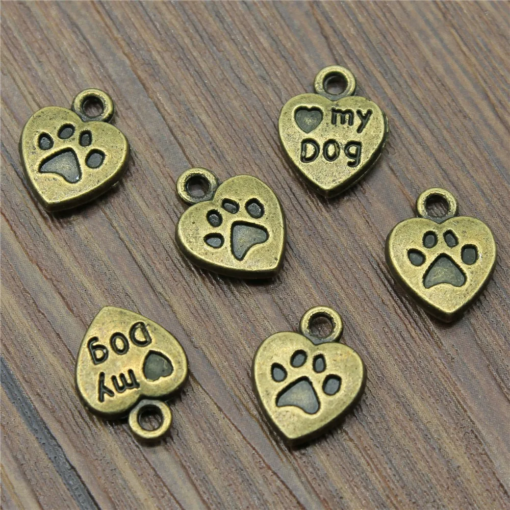 20pcs Charme Love My Dog For Jewelry Making Dog Paw Pendant For Jewelry Making Dog Paw Print Charm Pendant 10x13mm