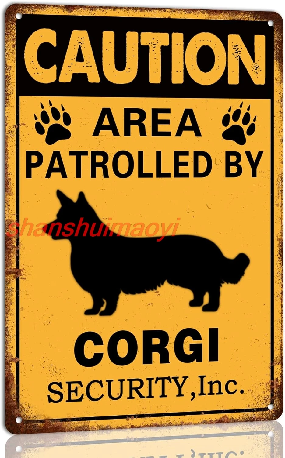 Caution Area Patrolled by Corgi Metal Tin Sign for Caution Dog Wall Art Corgi Poster Corgi Sign for Corgi Lovers Corgi Deco sign