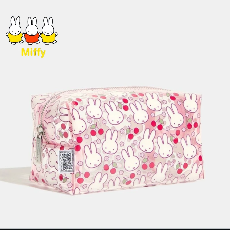 Kawaii Miffy Makeup Bag Cute Cartoon Cherry PVC Waterproof Transparent Makeup Bag High Appearance Quality Cosmetics Storage Bag