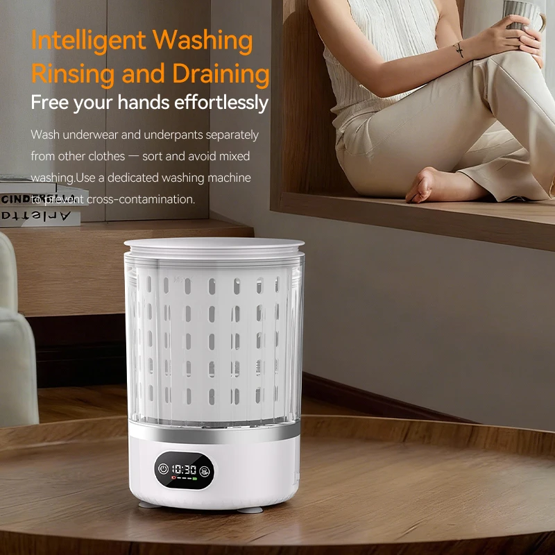 USB Portable Mini Top Load Semi-Automatic Touchscreen Washing Machine Spin Dry Underwear Socks Baby Clothes Outdoor Smart Home