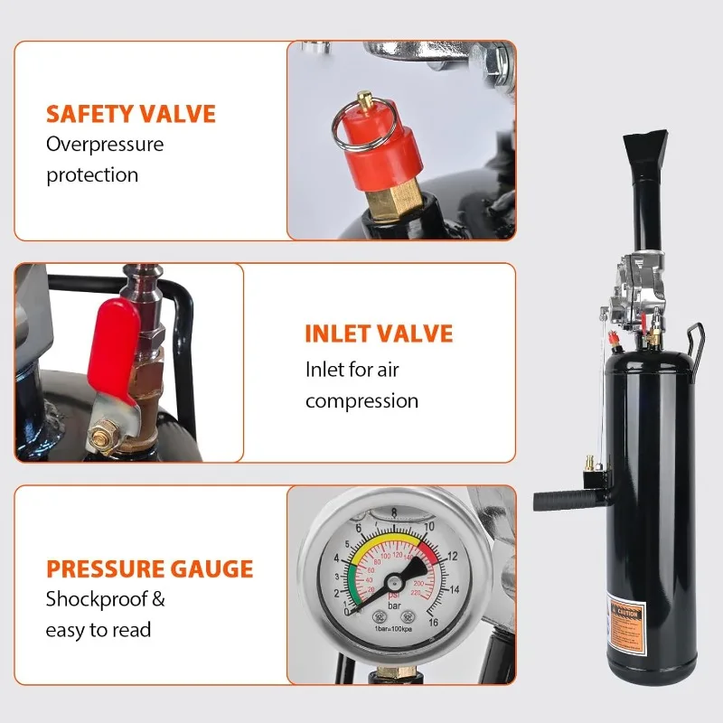 مقعد خرز الإطارات، منفاخ جلوس على شكل زناد هوائي سعة 12 لتر/3.2 جالون، أداة منفاخ إطارات محمولة 145 رطل لكل بوصة مربعة، ضغط تشغيل 87-116 رطل لكل بوصة مربعة #4