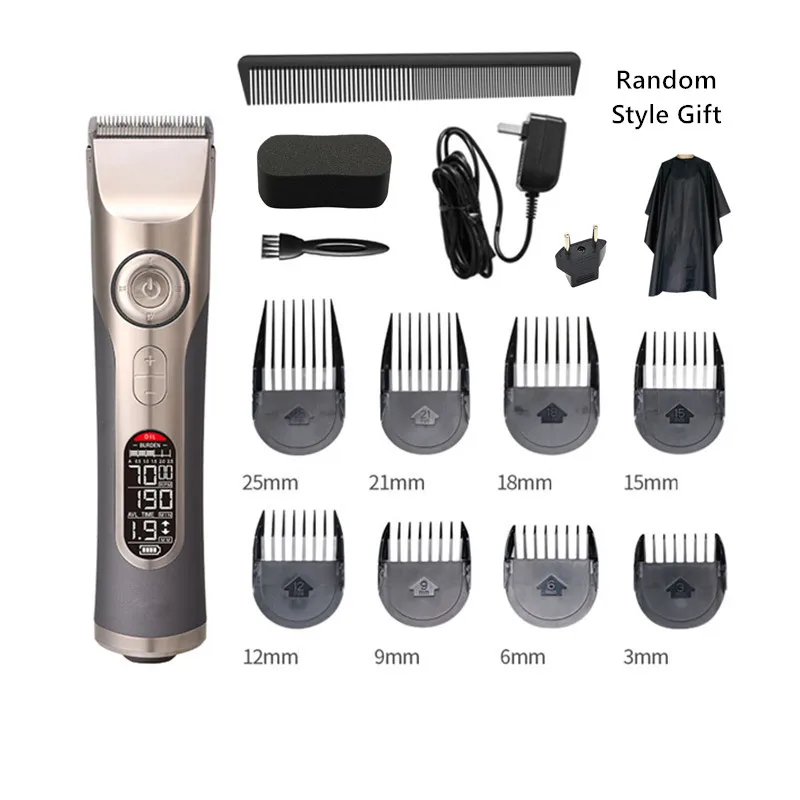 Professional Hair Clipper Ceramic Cutter Rechargeable Hair Cutting Machine Titanium Alloy Head Barber Hair Trimmers Nozzles 25mm