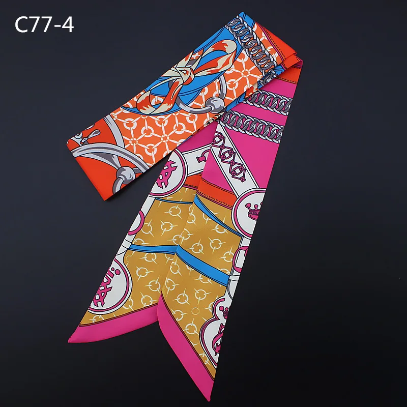 Chain And Crown Print New Design Silk Scarf Women Tie Luxury Brand Scarf Bag Ribbons Fashion Head Scarf Small Long Scarves