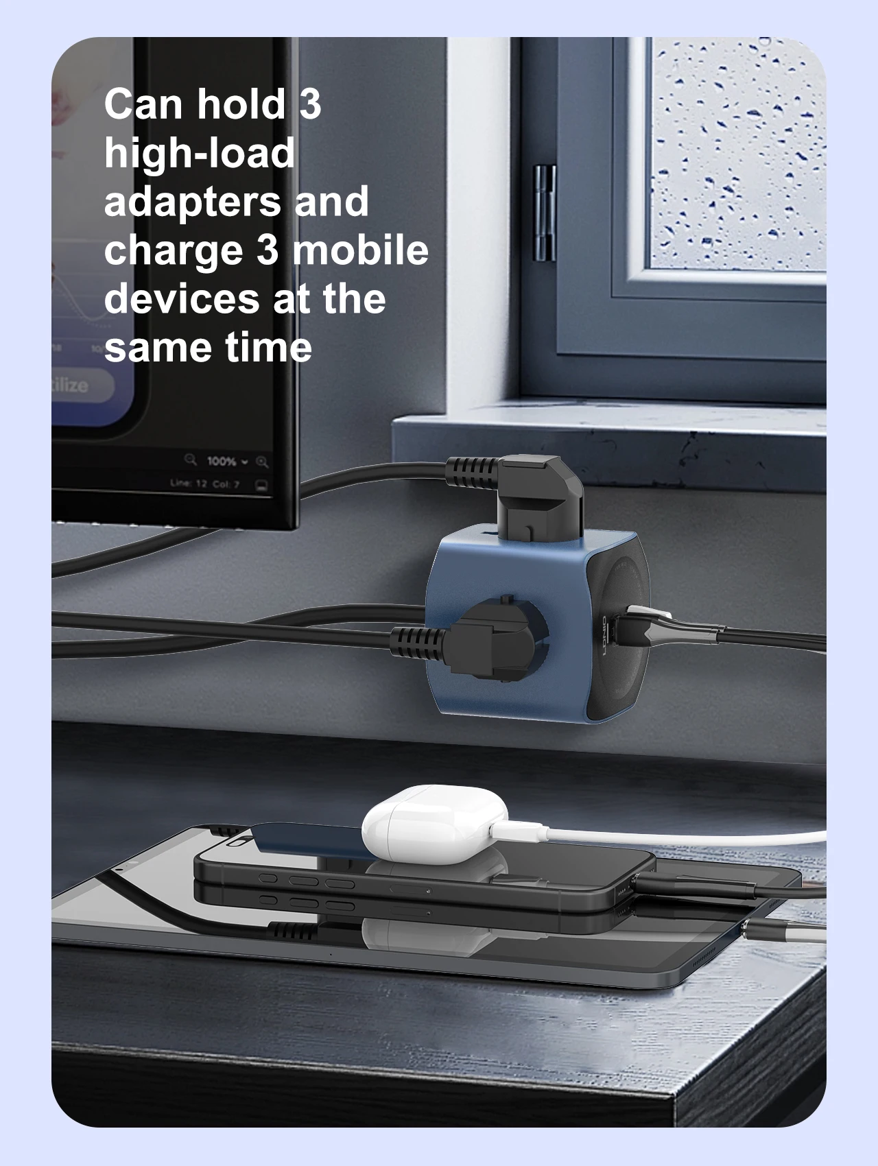LDNIO Cube Power Strips Surge Protection with 3 AC Outlets USB-C Fast Charging 2M Extension Cord Mountable ON/OFF Switch