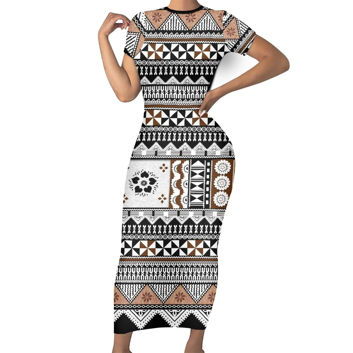 

Повседневное летнее платье с коротким рукавом, одежда в винтажном и этническом Самоа, гавайская Фиджи, облегающие Макси-платья с круглым вырезом и принтом тапы