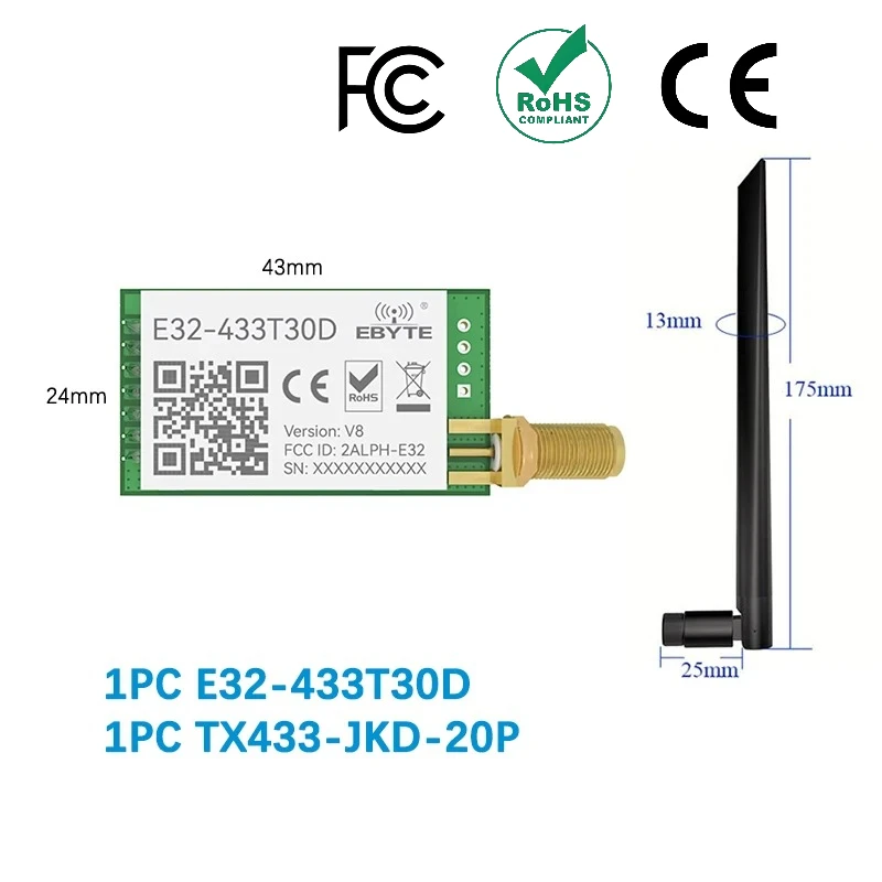 LoRa 433MHz Module Transmitter Receiver 8000m CDSENET E32-433T30D-V8 UART Long Range 433 MHz 1W Wireless rf Transceiver