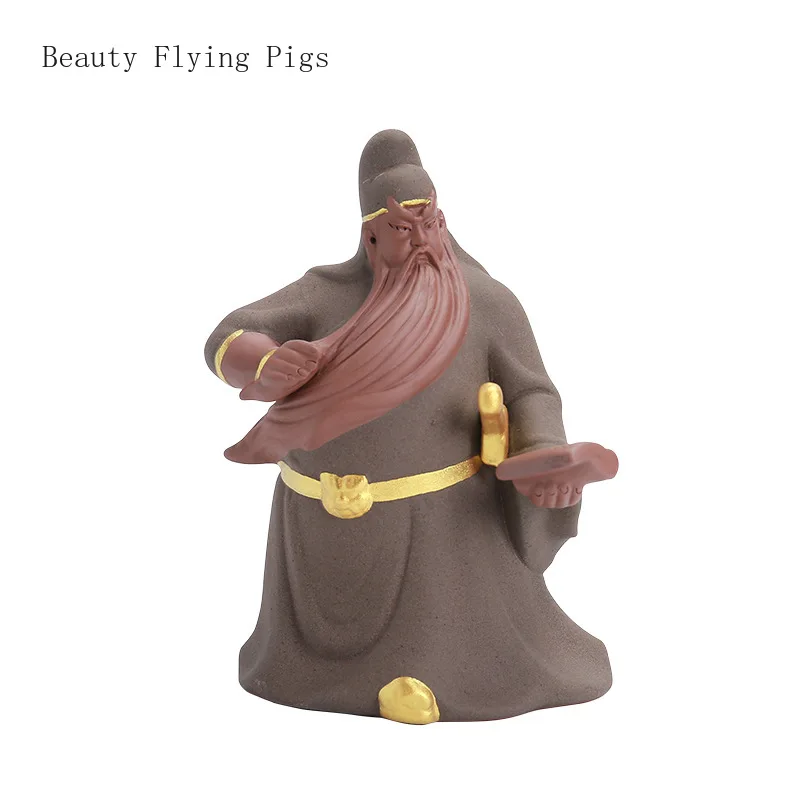 Chinese Creative Purple Sand Martial God of Wealth Guan Gong Tea Favorite Decoration Kung Fu Tea Table Tea Ceremony Gift