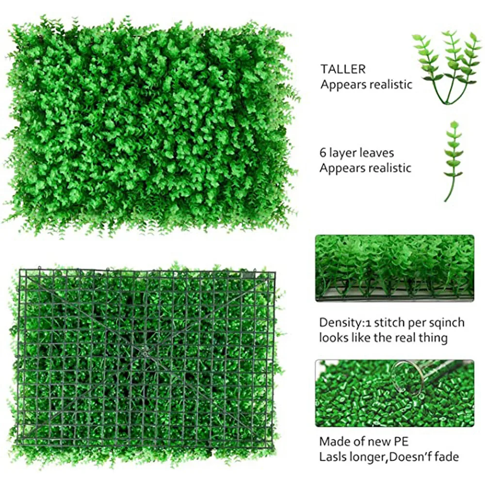 

12X Artificial Plant Panels Wall Boxwood Fence Hedge Mat Grass Floral Decoration, 40*60cm Artificial Mat Panel Wall Hedge Decor