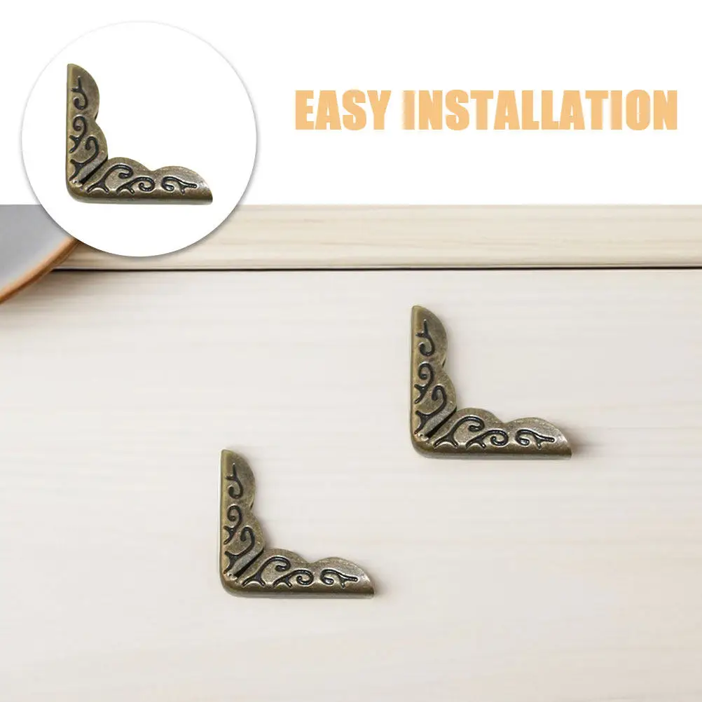 50pcs Metal Book Corners: Vintage Iron Corner Covers Edge Guard Triangle Carved Decorative Angle Protector Furniture Covers Pad