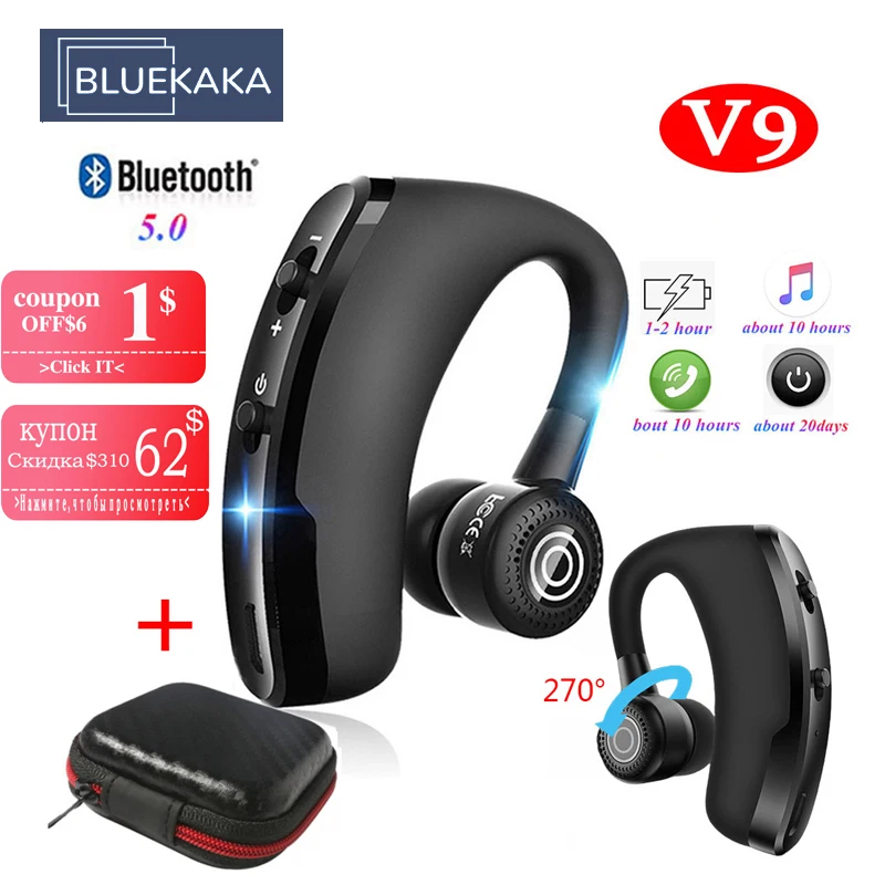 V9 V8 Business Wireless Headphones Bluetooth 5.0 Hands-Free Call Earphone In-Ear Sports Earbuds with Mic Music Headset for phone