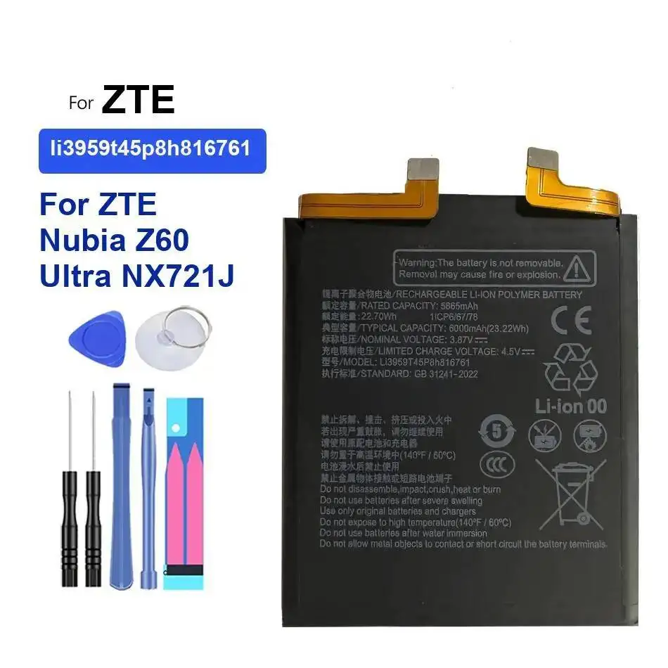 

Mobile Phone Battery Premium Replacement 6000Mah Li3959t45p8h816761 For Zte Nubia Z60 Ultra NX721J