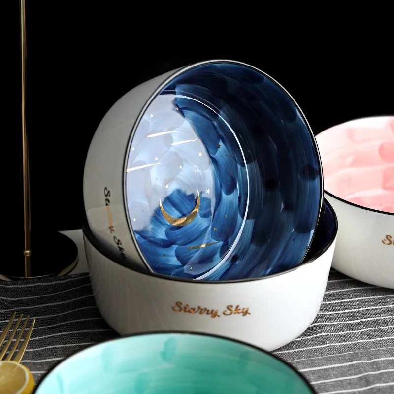 Nordic Starry Sky Underglaze Ceramic Rice Bowl Household Large Heat Fruit Salad Noodle Soup Insulation Anti-scald  Dessert