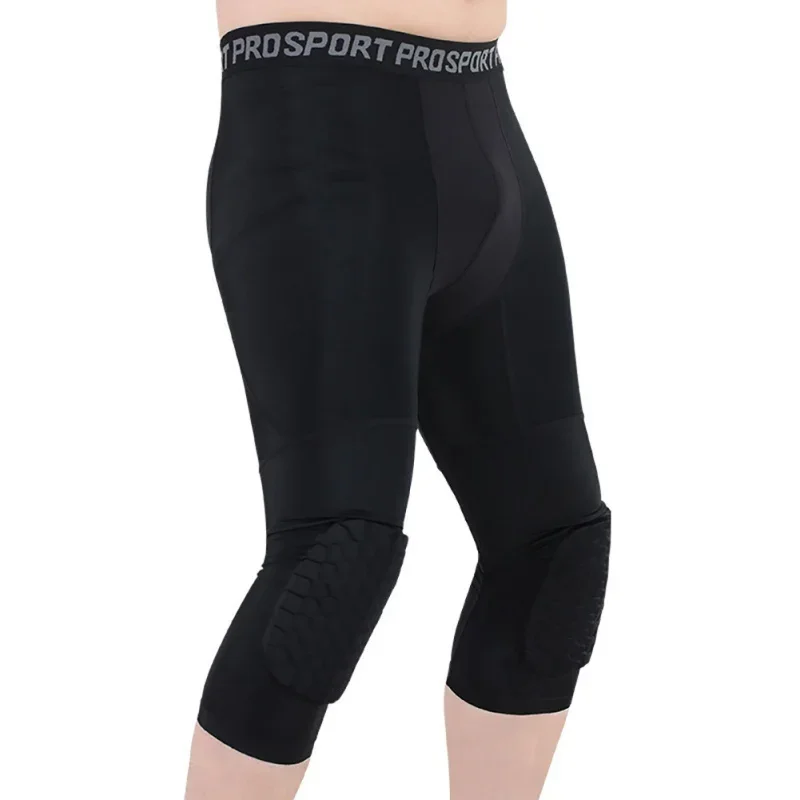 Basketball Compression Pants with Knee Pads 3/4 Capri Tights Elastic Breathable Leggings Sports Protective Gear Men Women  ﻿