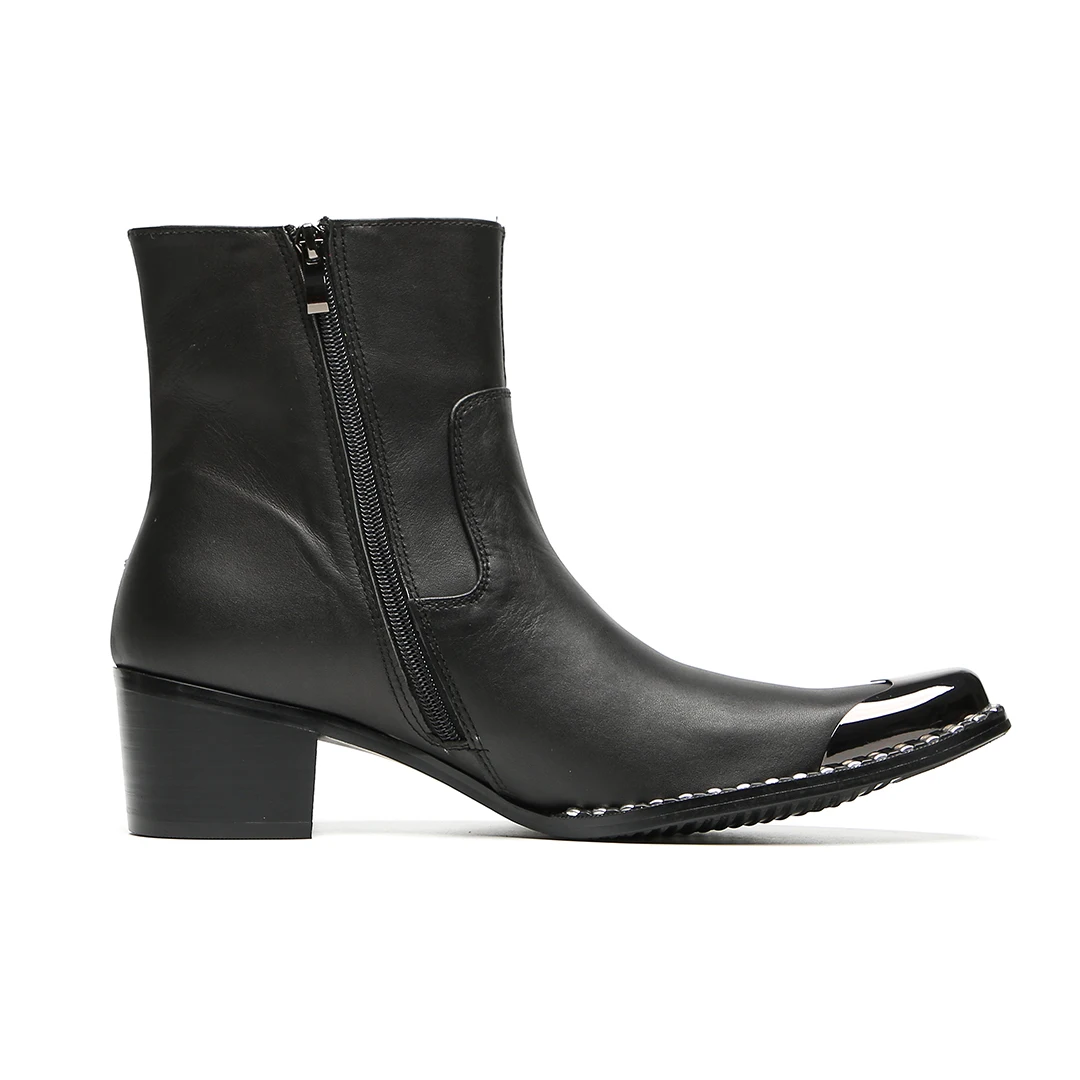 Herbst-Winter-Neue rote bestickte Stiefeletten für Herren, coole Metallkappe mit Nieten, Retro-Muster, seitlicher Reißverschluss, klobiger Absatz, modisch – Detail 18