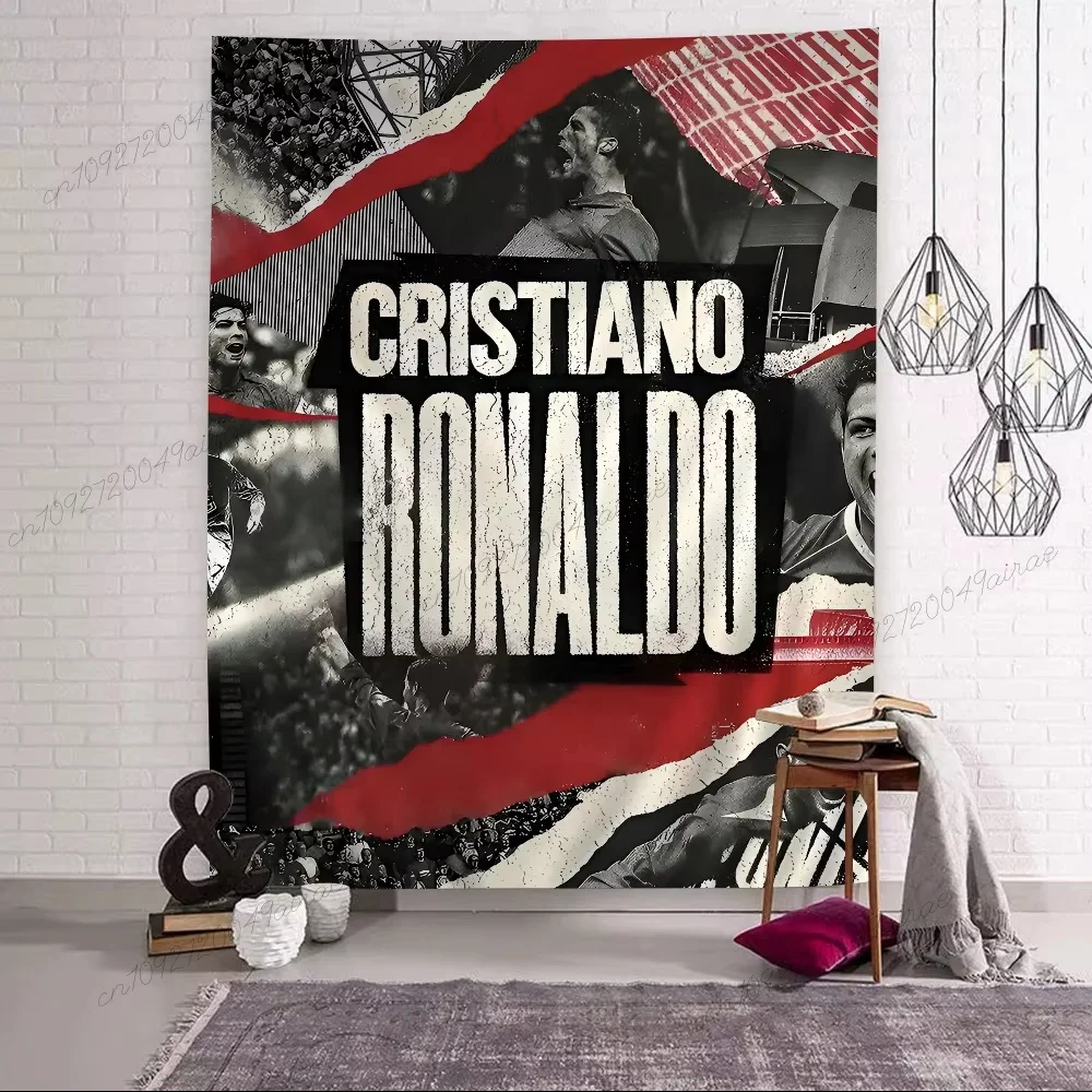 R-Ronaldo كرة القدم C-CR7 الملونة الكبيرة نسيج الجدار الشنق القماش أعلام غرفة نوم ديكور جدار ديكور فني خلفية القماش ديكور المنزل